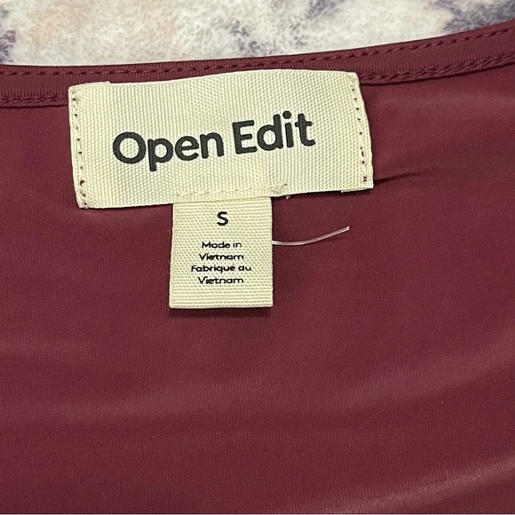 Open Edit Cowl Neck Long Sleeve Crop Top Size Small Burgundy London NWOT - Picture 6 of 7